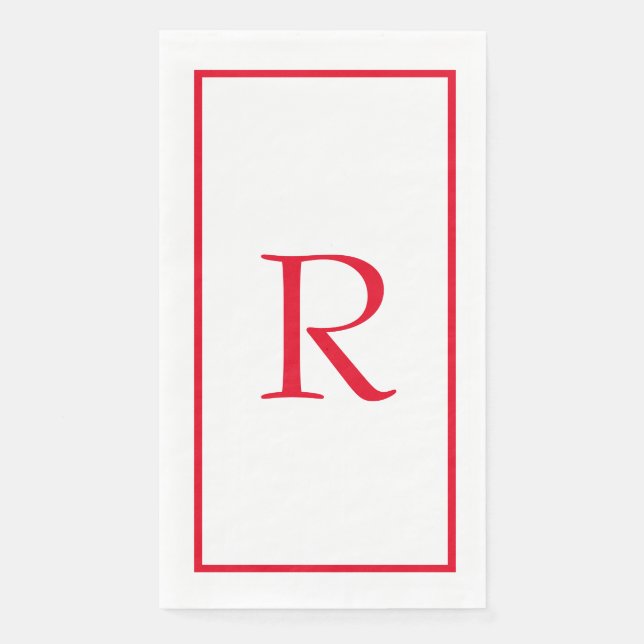 Monogram Initials Custom Name Red White Holiday Napkin (Front)