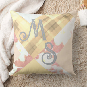 Monogram initials custom plaid floral geometric  throw pillow