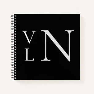 Monogram Initials Customized Black Notebook