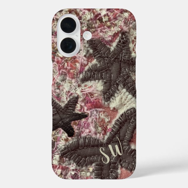 Monogram Initials Cute Peach Grey Cream Floral  Case-Mate iPhone Case (Back)