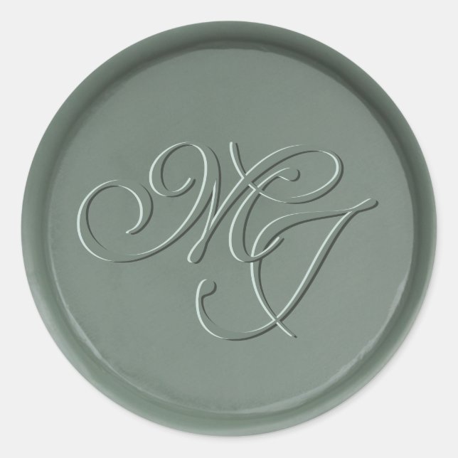 Monogram Initials Dark Sage Wax Seal Sticker (Front)