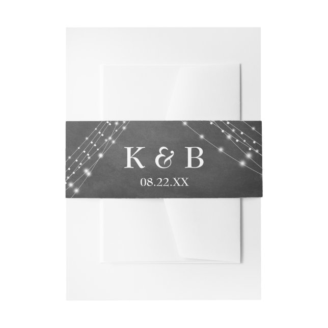 Monogram Initials Date Chalkboard & Light Strings Invitation Belly Band (Front Example)