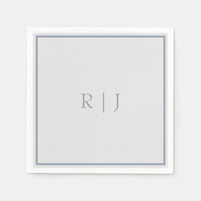 Monogram Initials Dusty Blue Grey Grey Wedding Napkin (Front)