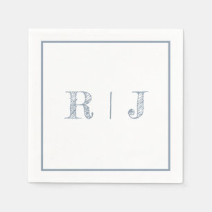 Monogram Initials Dusty Blue Modern Wedding Napkin