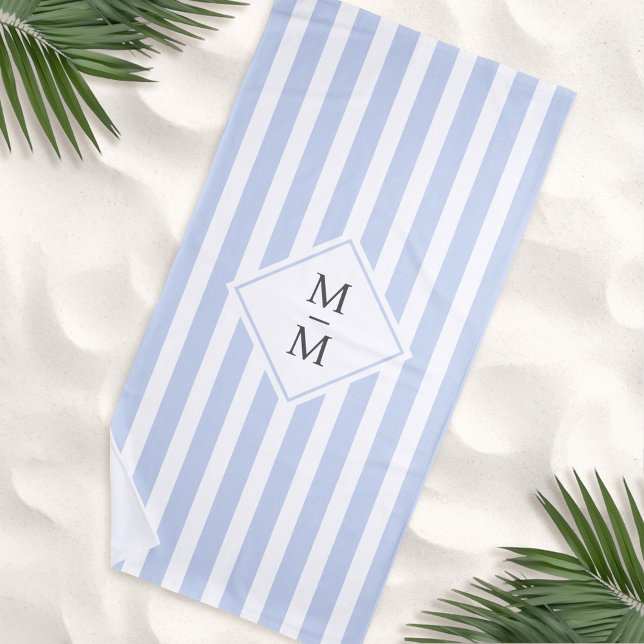 Monogram initials dusty light blue white stripes beach towel (Monogram initials dusty light blue white stripes beach towel)