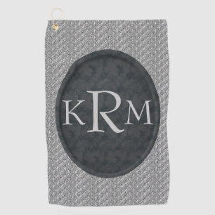 Monogram Initials Elegant Black Floral  Golf Towel