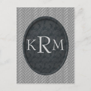 Monogram Initials Elegant Black Floral  Postcard