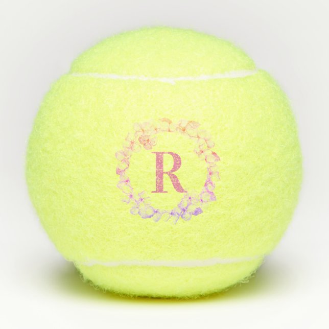 Monogram Initials Floral Logo Pink Custom Cute Tennis Balls (Front)