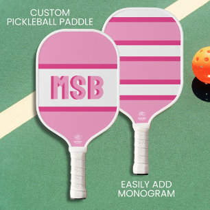 Monogram Initials, Fun Pink Stripes, Custom Pickleball Paddle