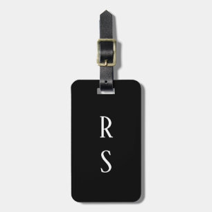 Monogram Initials Gift Black White Custom Name Luggage Tag