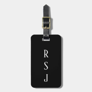 Monogram Initials Gift Custom Name Black White Luggage Tag