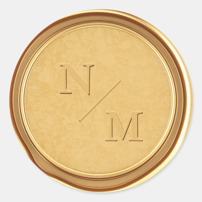Monogram Initials Gold Wax Wedding Envelope Classic Round Sticker (Front)
