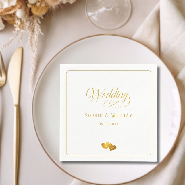 Monogram Initials Golden Hearts Wedding Napkin (Monogram Initials Golden Hearts Wedding Napkins)
