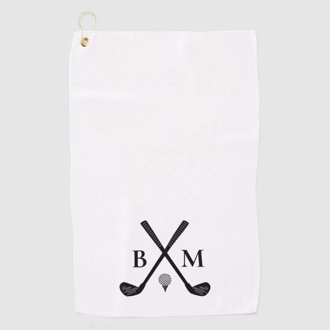 Monogram Initials Golf Clubs Theme Modern Elegant Golf Towel (Front)