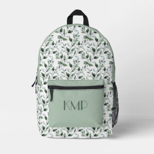 Monogram Initials Greenery Leaves Botanical  Printed Backpack