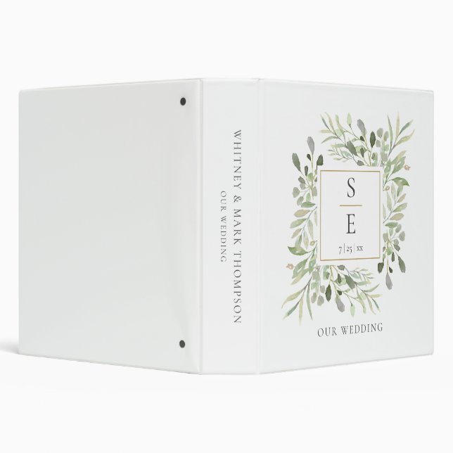 Monogram Initials Greenery Wedding Photo Album Binder (Background)