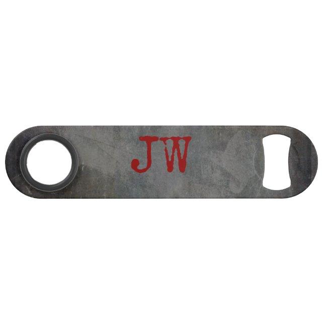 Monogram Initials Groomsman Bestman Urban Grey Red Bar Key (Back Horizontal)