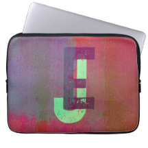 Monogram Initials Grunge Funky Purple Green Art