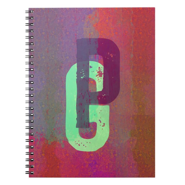 Monogram Initials Grunge Funky Purple Green Art Notebook (Front)