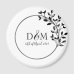 Monogram Initials Laurel Branch Wedding Logo Magnet<br><div class="desc">Wedding magnet,  features romantic laurel branch draped over a round branded wedding logo.  Customize with your monogram and initials,  along with date of event.</div>