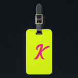 Monogram Initials Letter Chartreuse Yellow Pink Luggage Tag<br><div class="desc">Monogrammed initial and also personal details like name,  address,  phone number and email all of which you can edit. Designed with attractive solid neon yellow colour background,  you can change the colour if you wish. Cool travel gift idea for him or her.</div>