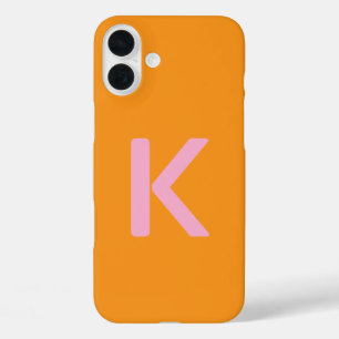 Monogram Initials Letter Orange Pink Custom Colour iPhone 16 Plus Case