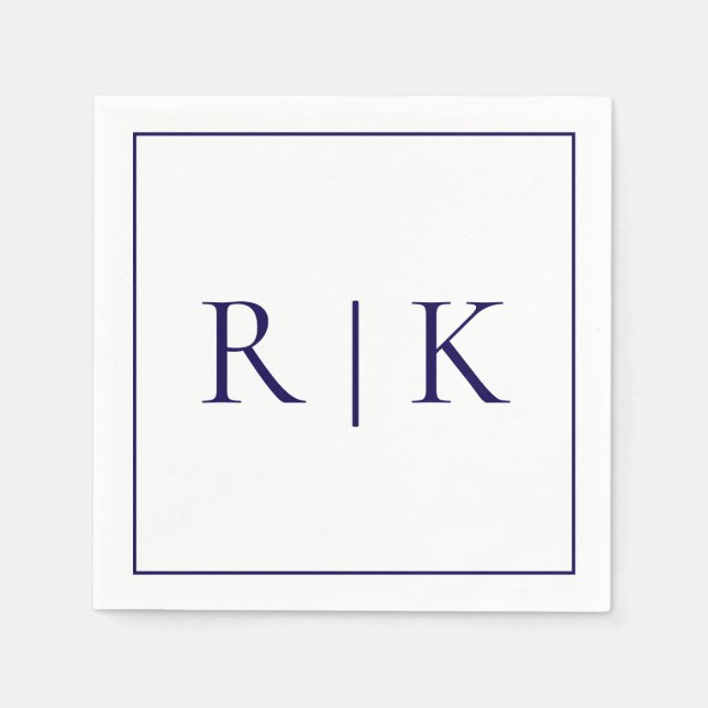 Monogram Initials Letters Deep Navy Blue Wedding Napkin (Front)