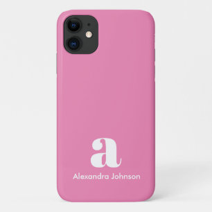 Monogram Initials Minimal Simple Pink Modern iPhone 11 Case