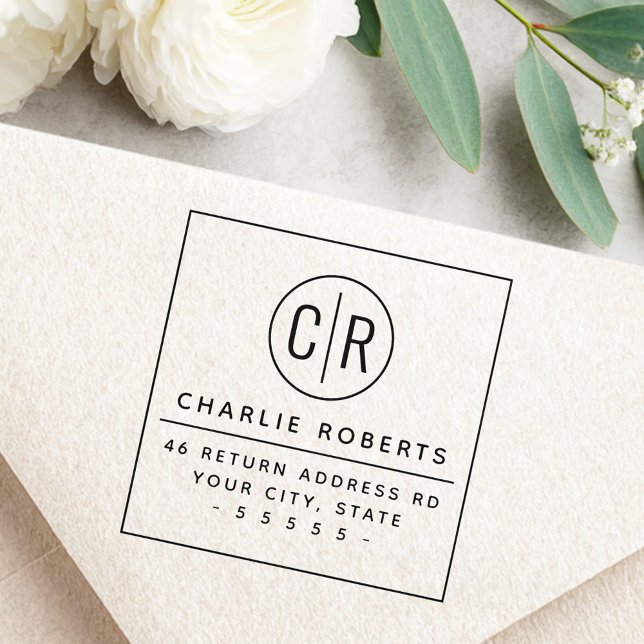 Monogram initials modern minimal return address rubber stamp (Monogram initials modern minimal return address rubber stamp)