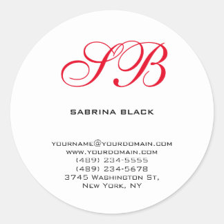 Monogram Initials Name Address E-Mail Telephone Classic Round Sticker