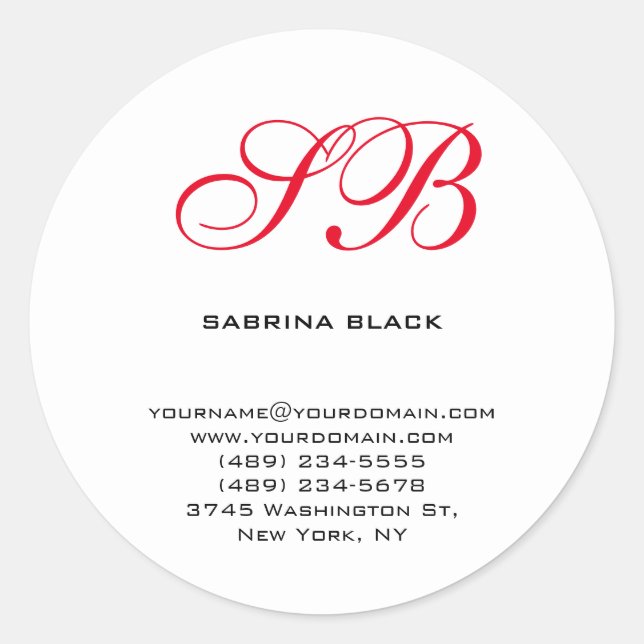 Monogram Initials Name Address E-Mail Telephone Classic Round Sticker (Front)