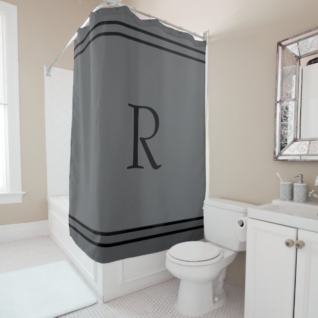 Monogram Initials Name Black Stripe Dark Grey Grey (In Situ)