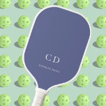 Monogram initials name blue white pickleball paddle<br><div class="desc">A blue colored background.  Personalize and add your monogram initials,  letters and full name. White letters.</div>