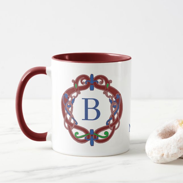 Monogram Initials Name Celtic Design Personalized Mug (With Donut)