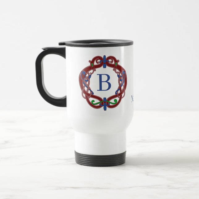 Monogram Initials Name Celtic Design Personalized Travel Mug (Left)