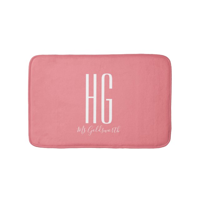 Monogram Initials  Name Coral Salmon Pink Modern Bath Mat (Front)