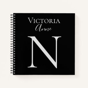 Monogram Initials Name Customized  Black Notebook