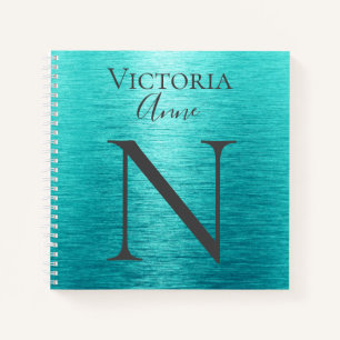 Monogram Initials Name Customized Turquoise Notebook
