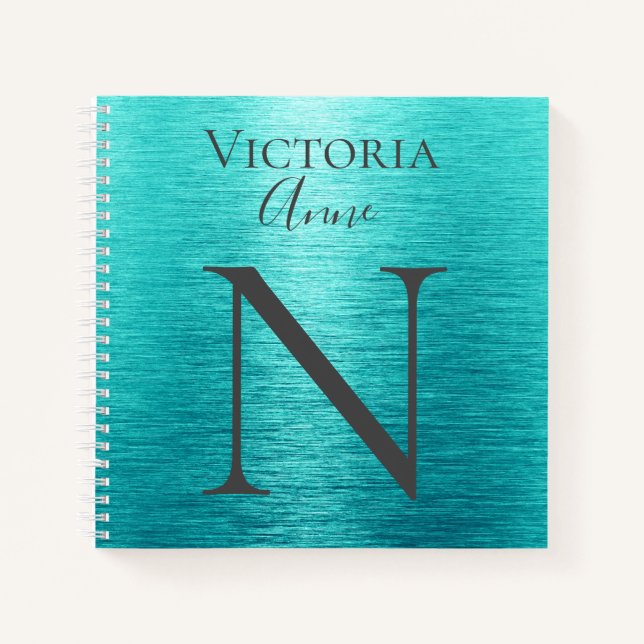 Monogram Initials Name Customized Turquoise Notebook (Front)