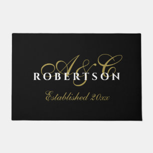 Monogram Initials Name Est. Year Black Gold White  Doormat