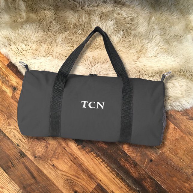 Monogram Initials Name Grey Grey White Duffle Bag (Monogrammed Name Initials Gray White Duffel Bag. Gift for him)