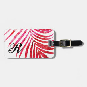 Monogram Initials Name Palm Tree Leaf Pink Girly Luggage Tag