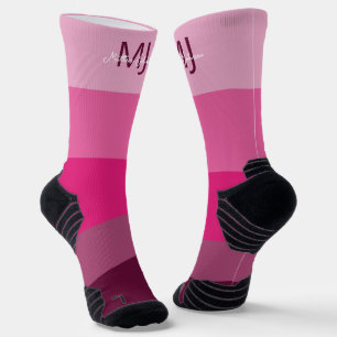 MONOGRAM INITIALS NAME PINK GRADIENT LINE PATTERN SOCKS