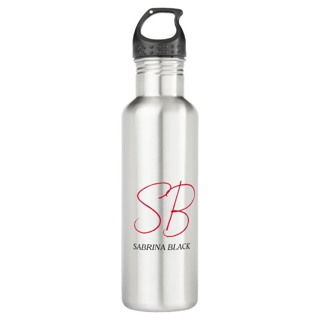 Monogram Initials Name Plain Modern Minimalist 710 Ml Water Bottle (Front)