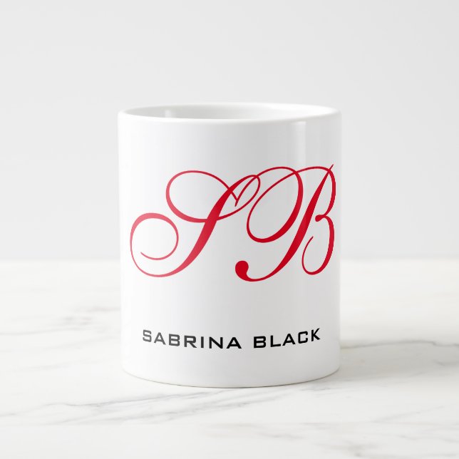 Monogram Initials Name Plain Modern Minimalist Large Coffee Mug (Front)
