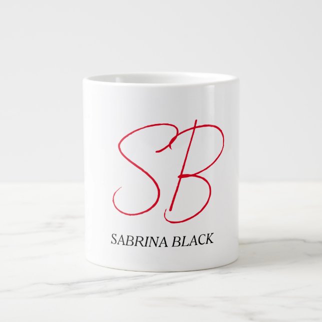 Monogram Initials Name Plain Modern Minimalist Large Coffee Mug (Front)