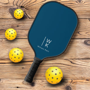 Monogram Initials + Name Simple Dark Navy Blue Pickleball Paddle