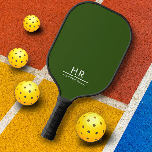 Monogram Initials + Name Simple Forest Green White Pickleball Paddle