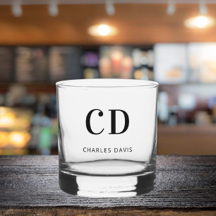 Monogram initials name simple whiskey glass