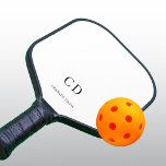 Monogram initials name white pickleball paddle<br><div class="desc">A classic white background.  Personalize and add your monogram initials,  letters and full name. Black letters.</div>